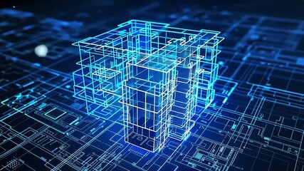 Futuristic architectural design with a blueprint structure concept 3D rendering - Powered by Adobe