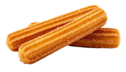 Pair of golden crispy churros coated in cinnamon sugar isolated on transparent background