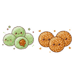 Cute flat vector of Indonesian traditional snacks klepon and onde-onde
