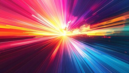 Abstract burst of vibrant color, radiating from a central point, creating a sense of speed and energy