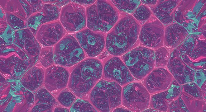 Abstract cell-like structure with a vibrant combination of magenta and teal hues - Powered by Adobe