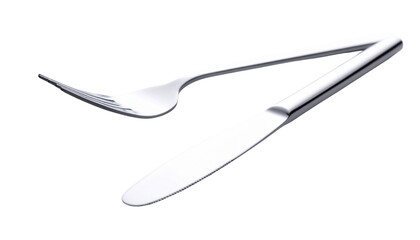 Pair of modern cutlery sets with forks, spoons, and knives isolated on transparent background