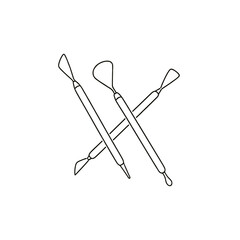 Clay sculpture tools crossed, pottery craft vector icon
