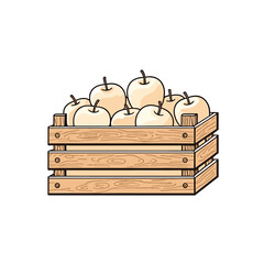 Wooden crate with apples, farm harvest vector, isolated