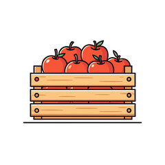 Wooden crate filled with apples, farm harvest vector