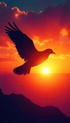 Majestic Bird Silhouette at Sunset Soaring, Freedom, and Spiritual Ascension