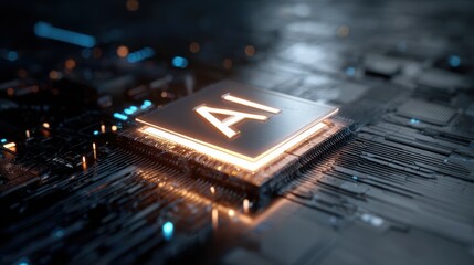 Close-up of a modern AI processor on a circuit board, showcasing advanced technology and innovation.
