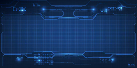 Vector illustrations of abstract blue futuristic technology background with hi tech grid panel and frame. © Alleachday