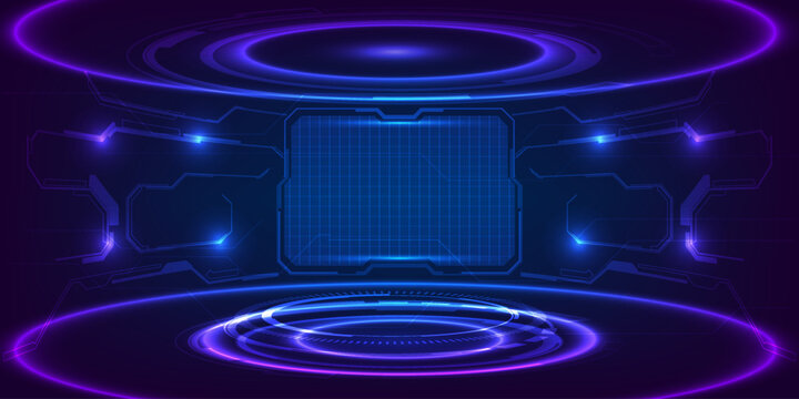 Hi tech modern tech layout stage or room with digital architecture circuit line around.Vector illustration.
