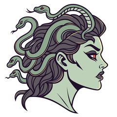 Medusa Portrait with Snake Hair in Greek Mythology Style &ndash; AI Generated