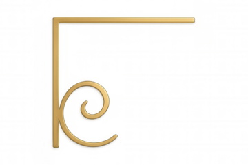 Gold decorative frame corner element with swirling ornament, vintage baroque style, transparent background