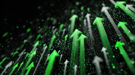 Dynamic upward arrows in green symbolize growth, success, and progress in business or finance.