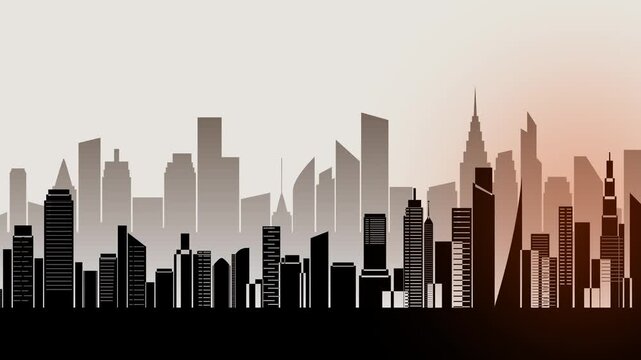 City skyline silhouette horizontal scroll morning glow