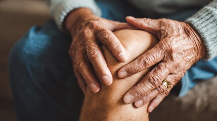 Gentle hands resting on a knee, representing care, support, and connection in daily life.