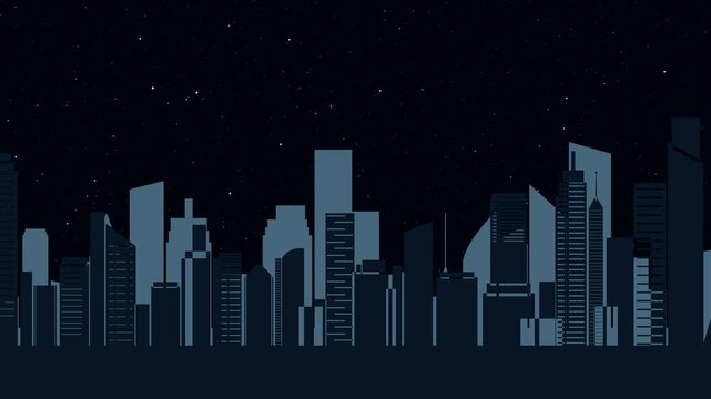City skyline nighttime silhouette horizontal scroll against stars