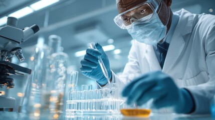 Scientist conducts experiments in laboratory focused on chemical analysis and research