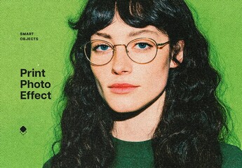 Vintage Halftone Print Photo Effect Mockup