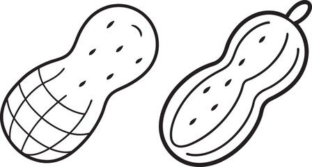 Black and White Peanut Illustrations Two Pods Showing Different Textures and Styles
