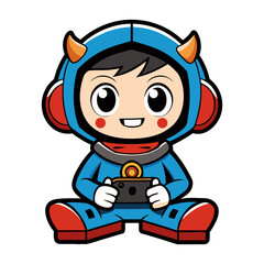 cartoon professions cute characters as gamer