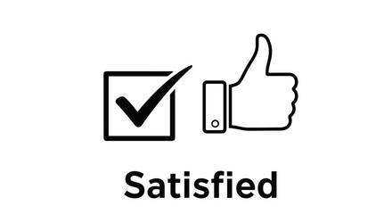 Satisfied concept with thumbs up and check mark icons, approval and positive feedback symbol, customer satisfaction and approved confirmation vector illustration