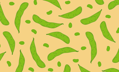 Soybeans seamless pattern. Soybeans background. Soybean beans pattern background.  Edamame illustration for packaging. 
