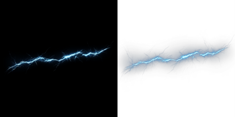 Electric blue lightning bolt overlay on contrasting black and white backgrounds, showcasing dynamic energy and visual impact for creative design projects and digital artwork
