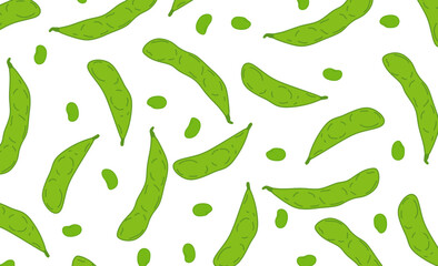 Edamame Seamless Pattern Hand Drawn Sketch. Cute edamame pattern background. Organic Soybean Background for Food and Fabric Design