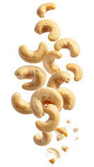 Cashew Nuts Falling Motion on Transparent Background