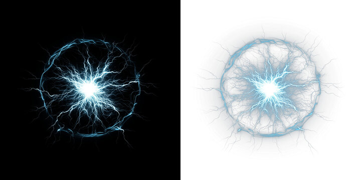 Electric energy burst illustration with vibrant blue lightning on contrasting backgrounds, showcasing dynamic movement and visual impact for creative projects and designs