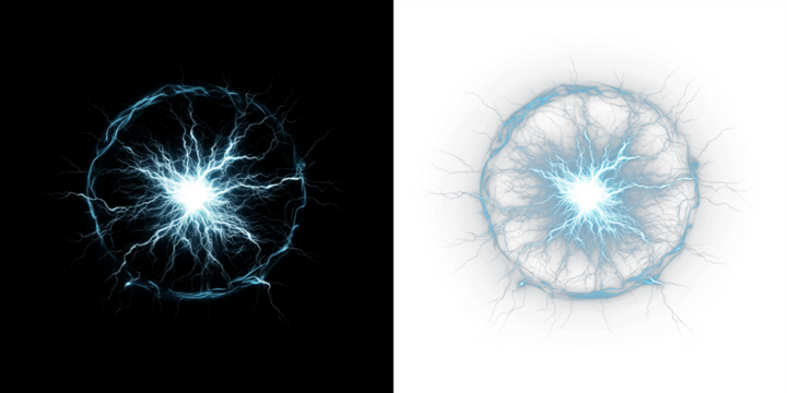 Electric energy burst illustration with vibrant blue lightning on contrasting backgrounds, showcasing dynamic movement and visual impact for creative projects and designs