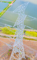 Large high-voltage power poles, high-voltage power lines