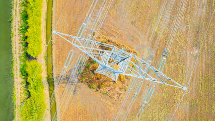 Large high-voltage power poles, high-voltage power lines