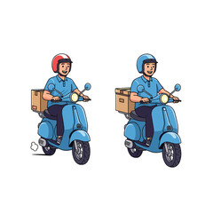 Two delivery people on scooters with boxes attached to the back.