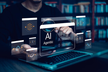 Programmer people working laptops or smartphones with AI, artificial intelligence software engineer coding on laptop computers with technology icons and binary code, big data, Ai bot digital machine