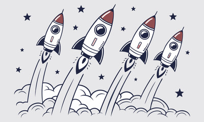 Four Rockets Launching into the Sky