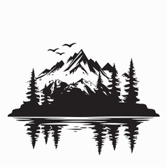Serene Lake with Mountain Reflection Silhouette Vector Illustration