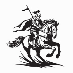 Royal Knight Riding Horse Vector Illustration isolated on white background