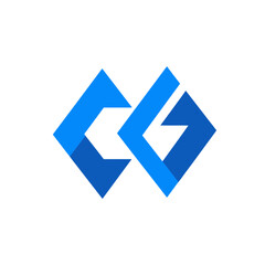 Fototapeta premium Modern abstract blue geometric icon with symmetrical interlocking shapes, digital graphic element for technology and business design