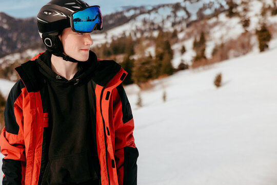 Young male skier enjoying winter recreation