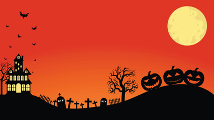 Fototapeta premium Creepy Castle Surrounded By Graves And Bats With The Moon As A Background