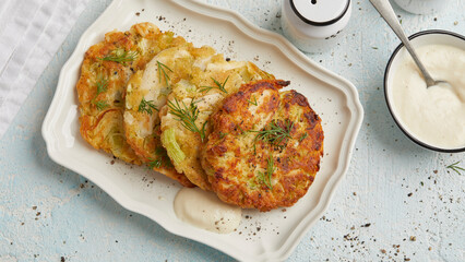 Rice fritters with horseradish dip