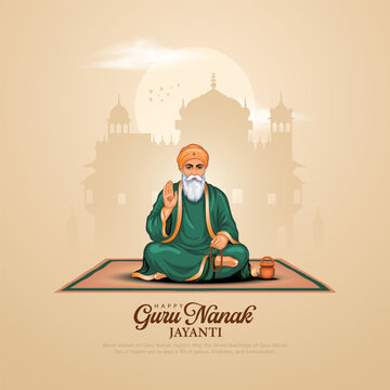 Guru Nanak Jayanti Sikh Religious Celebration with Guru Nanak vector Illustration.