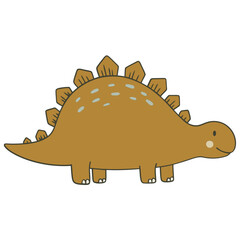 A cute cartoon illustration of a brown Stegosaurus dinosaur with plates on its back.