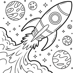 kids rocket and space coloring page, ready for use