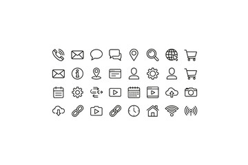 Web icon set in thin line style. Universal contact us and user interface outline icons for website and mobile app. Vector symbol collection for business and e-commerce.