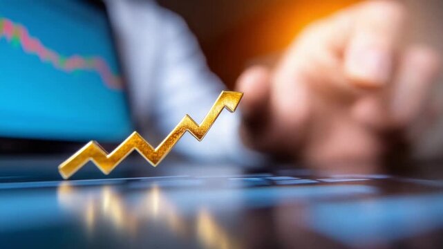 Financial Growth and Investment: A conceptual image showing the trend of investment, with a golden upward arrow set against a blurred background.