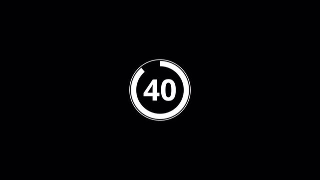 45 seconds countdown animation with transparent background, countdown timer from 45 seconds to 0 seconds, forty five seconds countdown timer with alpha channel in 4k .