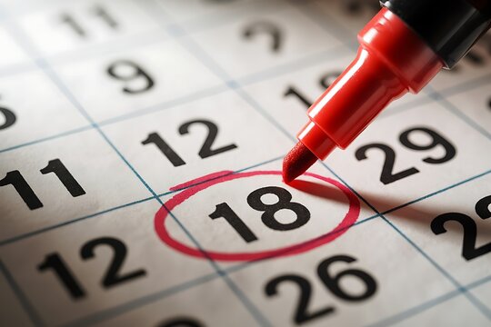 A red marker pen encircles the number eighteen on a calendar page highlighting a significant date or event