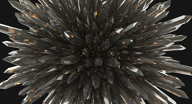Intricate Dark Crystal Burst Displaying a Symmetrical Array of Sharp Geometric Forms and Subtle Glimmering Textures