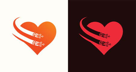 Cable Heart Logo Set Data Love and Tech Connection Icons

